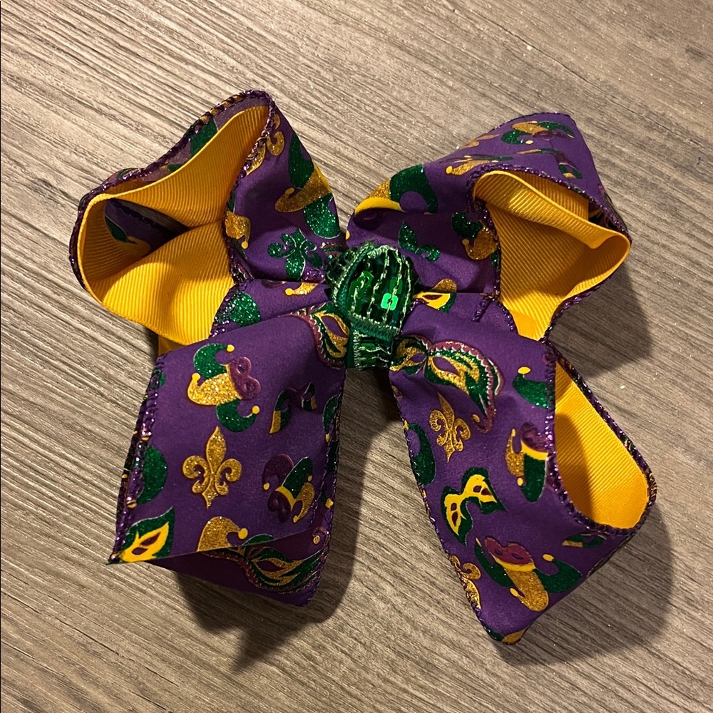 Mardi Gras Kids Bow with Green Accents
